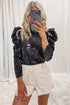 Sequin Mock Neck Bubble Sleeve Top